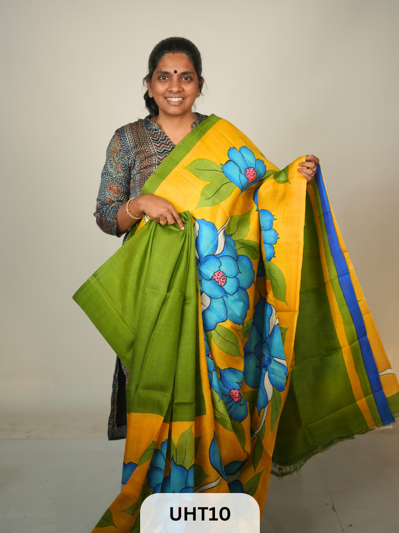 PURE MURSHIDABAD HANDPAINTED SAREE - PARTLY PALLU