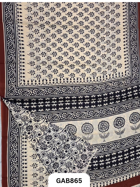 Bagru Block Print Cotton Mulmul Sarees With Running Blouse