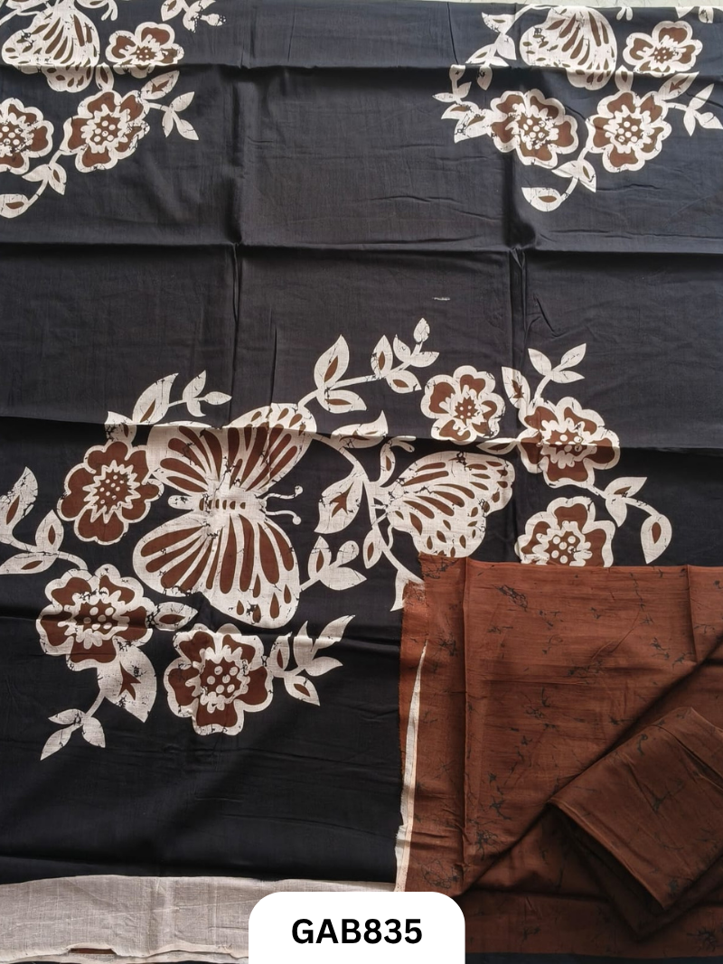 Bagru Block Print Cotton Mulmul Sarees With Running Blouse