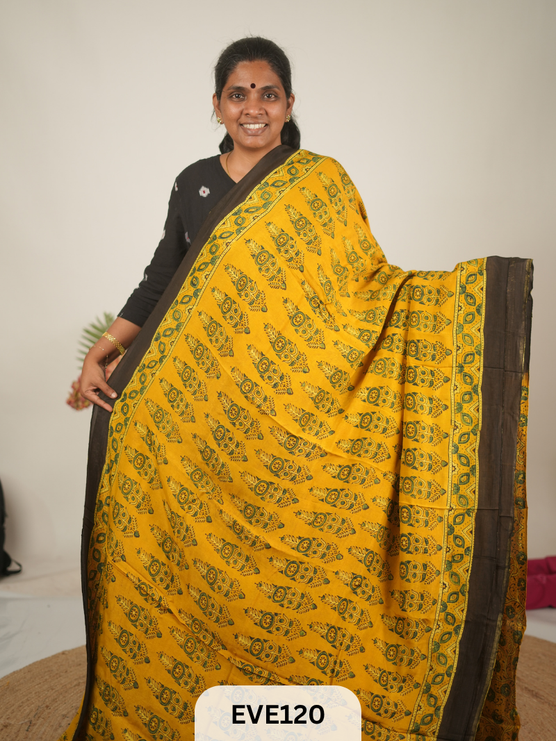 TUSSAR CHANDERI WITH GHARCHOLA - NATURAL AJRAKH HANDBLOCK