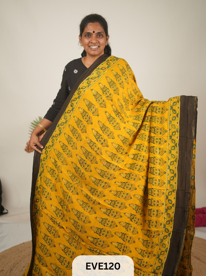 TUSSAR CHANDERI WITH GHARCHOLA - NATURAL AJRAKH HANDBLOCK