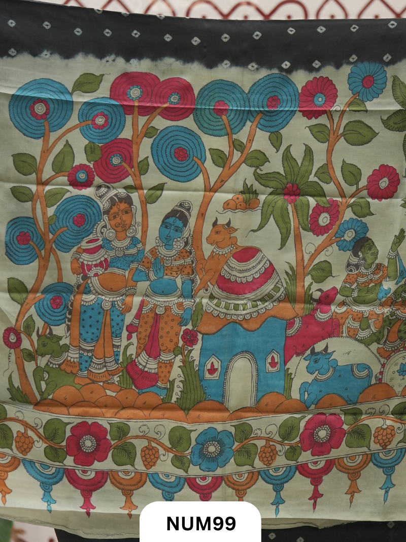 Modal Bandhini With Pure Penkalamkari Pallu And Blouse