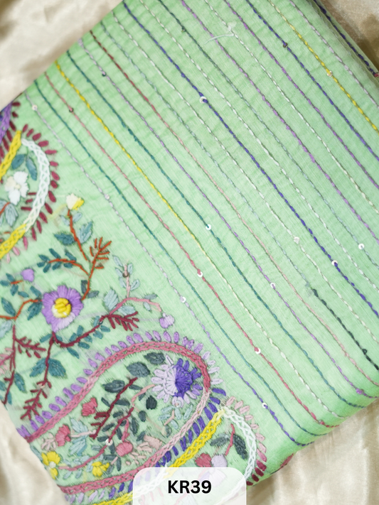 DUPION SILK WITH PURE HAND KANTHA HEAVY