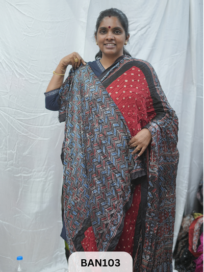 BANDHANI WITH AJRAKH SEMI GAJI SAREE