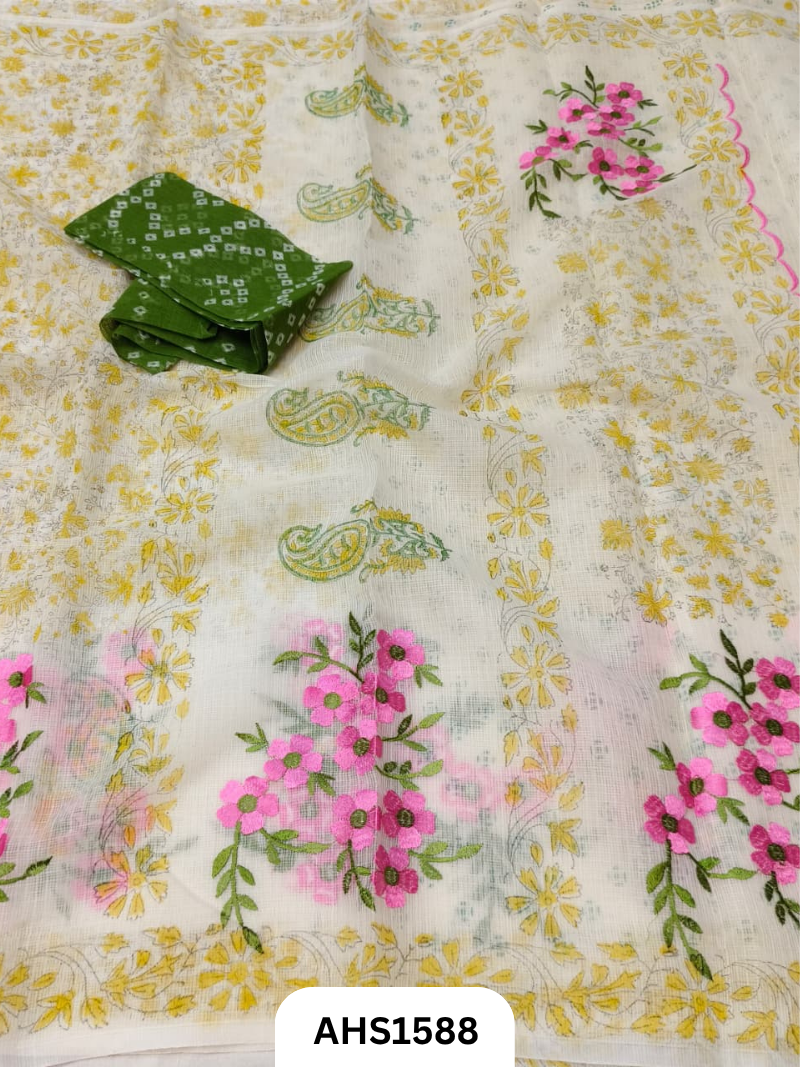 Kota Cotton Embroidery + Printed Saree