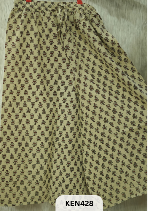PLAZO HANDBLOCK PANT-FREE SIZE(22 to 40 INCH)