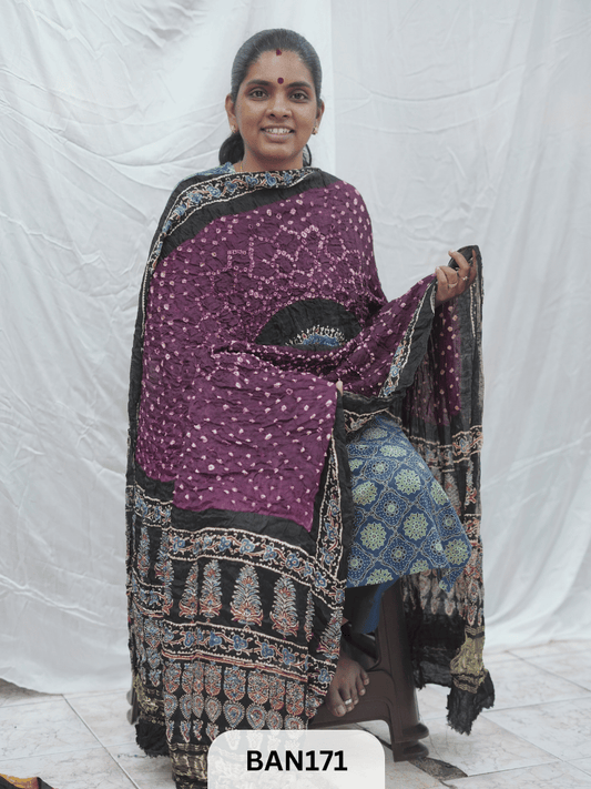 AJRAKH BANDHEJ GUL DUPPATA WITH LAGDI PATTA