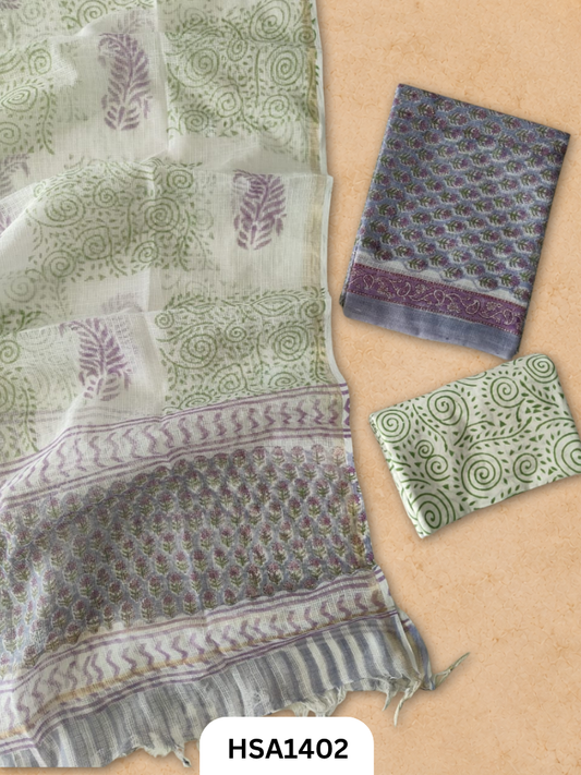 Hand block printed kota doriya suit top &duppta 2.5 meter