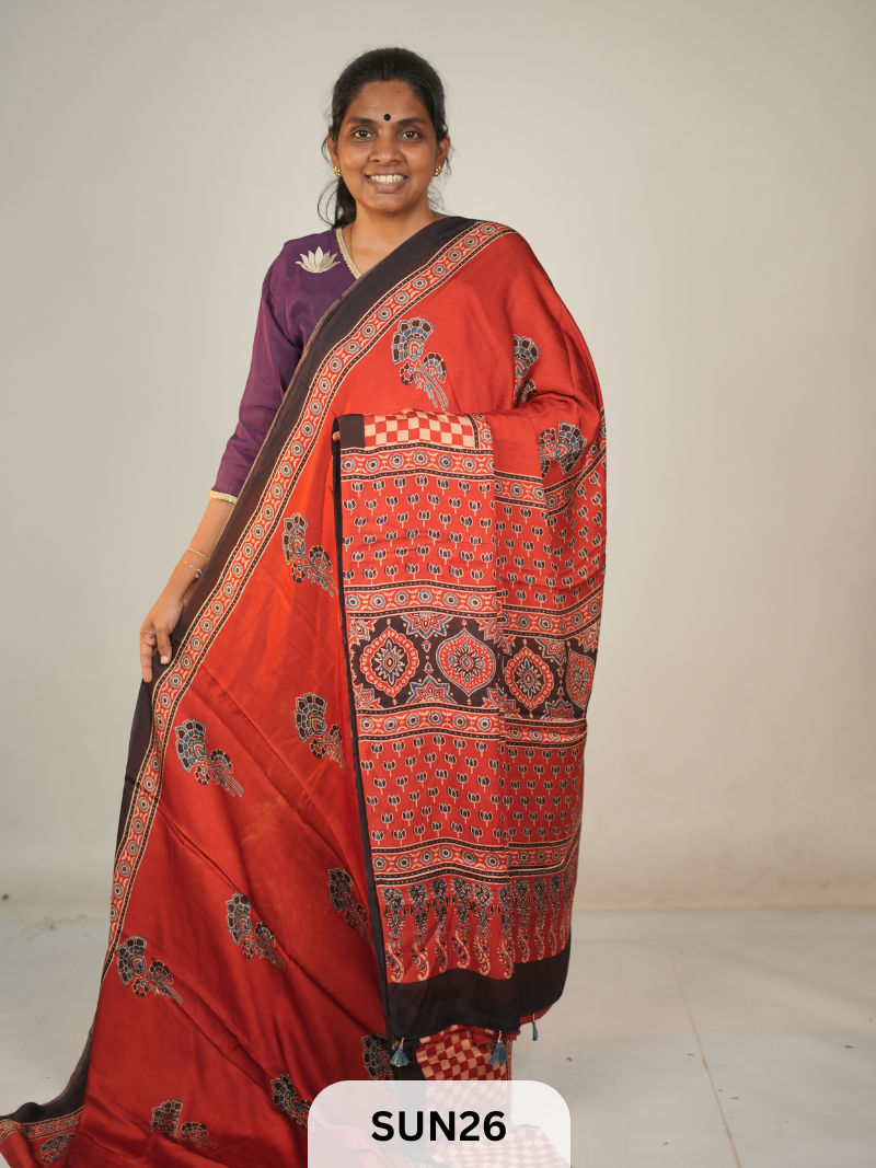 MODAL SILK WITH AJRAKH HANDBLOCK PRINT SAREE