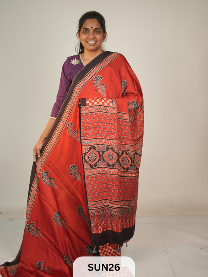 MODAL SILK WITH AJRAKH HANDBLOCK PRINT SAREE