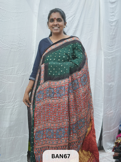 BANDHANI WITH AJRAKH SEMI GAJI SAREE