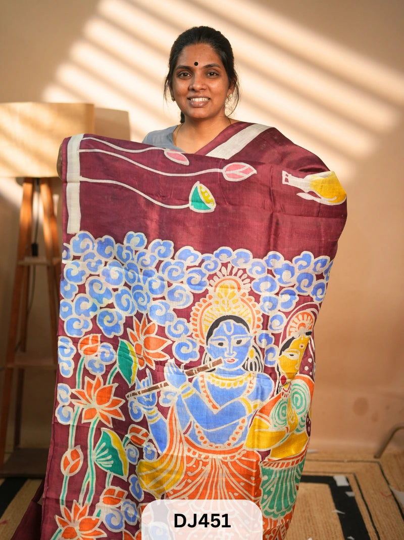 MURSHIDABAD SILK SAREE HAND PAINTED