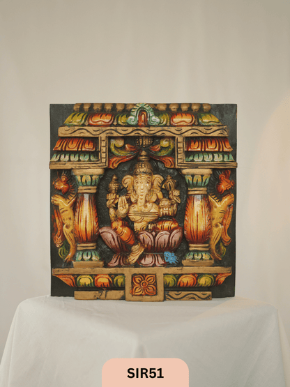 WOODEN GANESHA WALL PANEL - Height 12" INCH, WIDTH 12"INCH