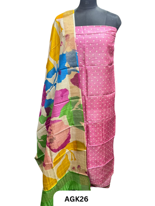 Silk Mark Certified Tussar Salwar Set with Hand Block Print