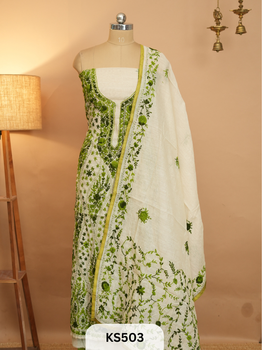 Dupion Chanderi Silk  With Hand Kantha Stitch