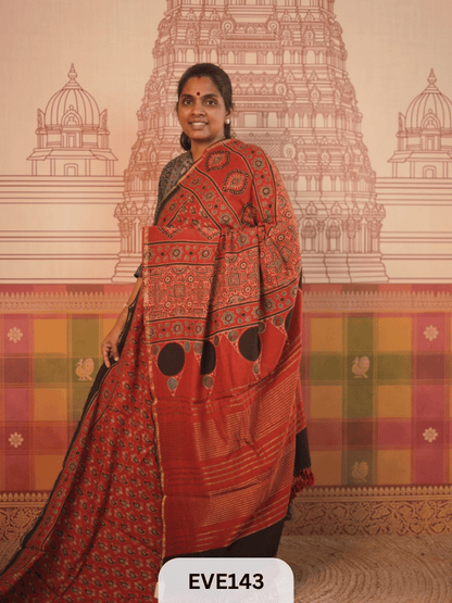 PURE CHANDERI SILK AJRAKH HANDBLOCK SAREE