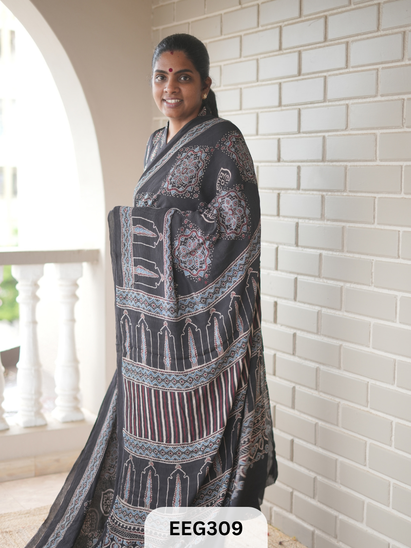 AJRAKH CHINON SAREE