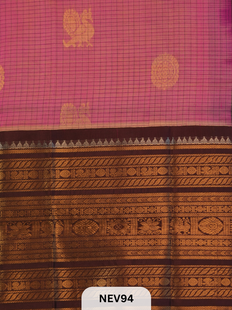 Korvai Pattu Long Border Kasa Kasa Checks Saree