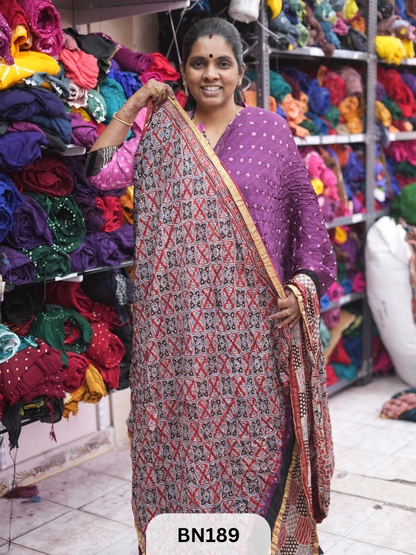 AJRAKH BANDHEJ WITH SKIRT BORDER SAREES | MODAL GAJI FABRIC