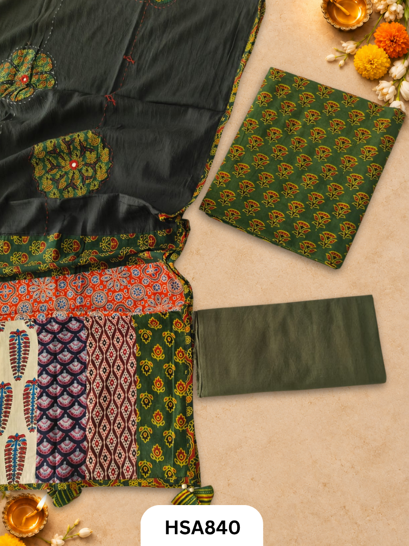 Ajrahk Print With Patch Work And Mirror Work Dupatta