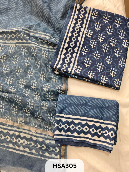 COTTON SUIT WITH CHANDERI DUPATTA HAND BLOCK PRINTED- 3PCS SET
