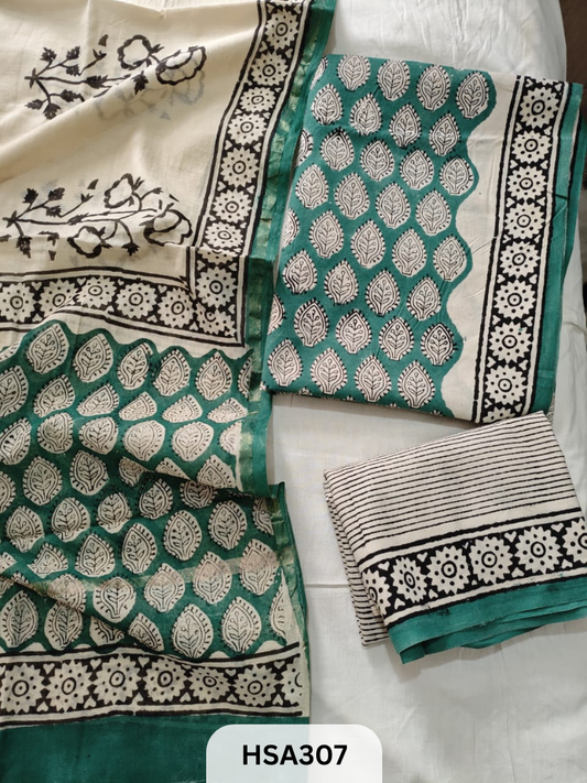 COTTON SUIT WITH CHANDERI DUPATTA HAND BLOCK PRINTED- 3PCS SET