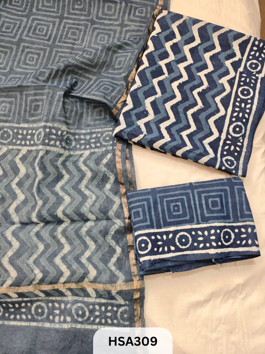 COTTON SUIT WITH CHANDERI DUPATTA HAND BLOCK PRINTED- 3PCS SET