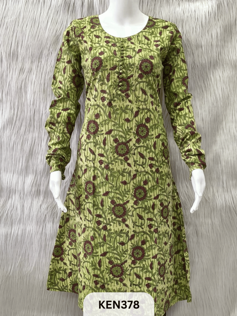 COTTON VANASPATHI A-LINE KURTI WITH POCKET