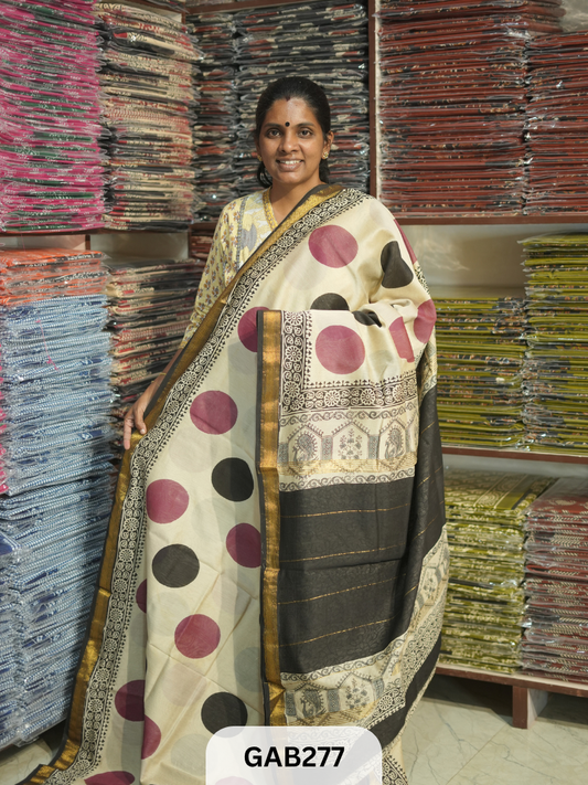 TRADITIONAL HAND BLOCK PRINTED MAHESHWARI SILK SAREE WITH BLOUSE