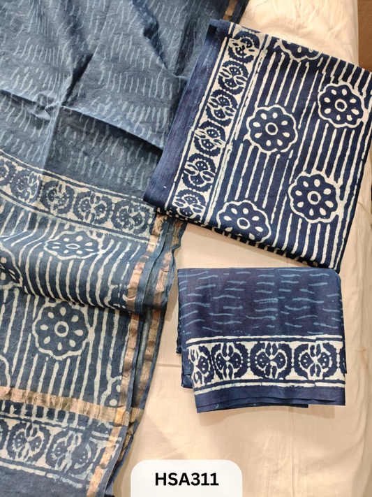 COTTON SUIT WITH CHANDERI DUPATTA HAND BLOCK PRINTED- 3PCS SET