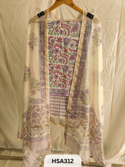 COTTON SUIT WITH CHANDERI DUPATTA HAND BLOCK PRINTED- 3PCS SET