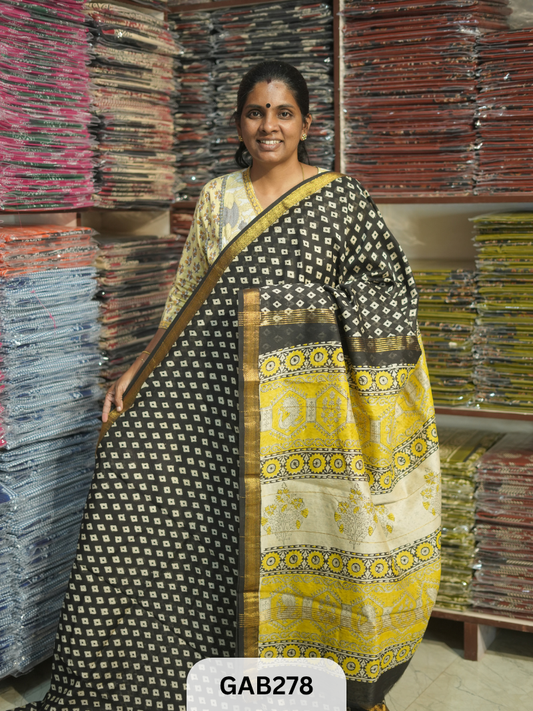 TRADITIONAL HAND BLOCK PRINTED MAHESHWARI SILK SAREE WITH BLOUSE