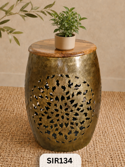 IRON DAMROO STOOL - 33CM DIAMETER  x 44CM HEIGHT