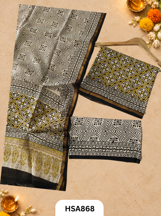 HandBlock Printed Chanderi Silk Cotton Suits -Top 2.5M Duptta 2.5M