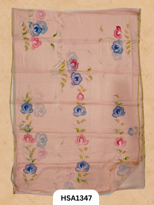 Chiffon Zari Border Saree - Hand Brush Painted