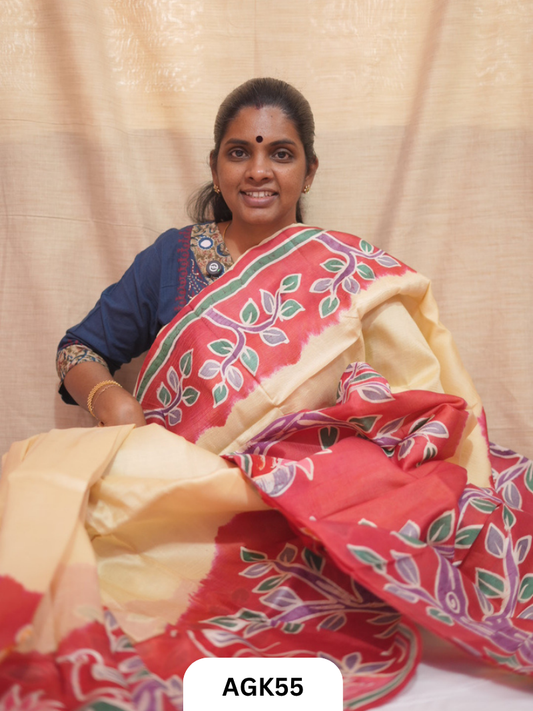 Premium Murshidabad 3-Ply Silk Hand Batik Saree – Silk Mark Certified