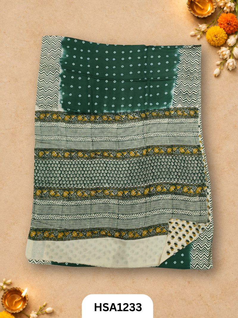 Hand Block Print Ajarkh Vanaspati Modal Silk Saree with blouse