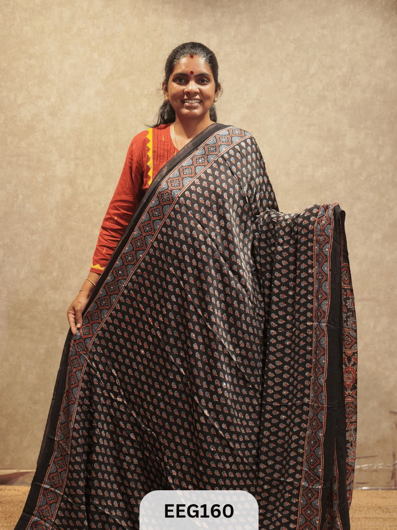 AJRAKH MODAL SAREE WITH MIRROR