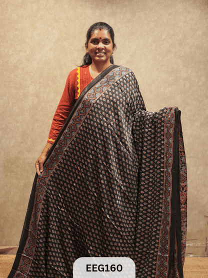AJRAKH MODAL SAREE WITH MIRROR