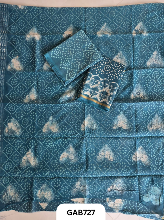 Hand Block Chanderi Silk Dress Materials Top 2.5 Mtrs Duptta 2.5 Mtrs