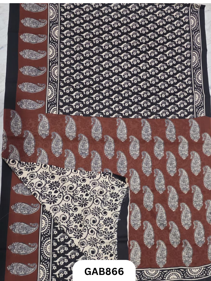 Bagru Block Print Cotton Mulmul Sarees With Running Blouse