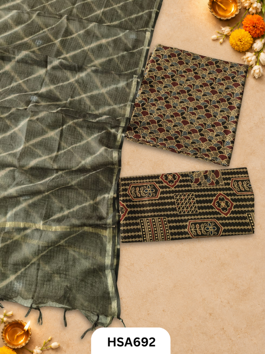 Handblock Printed Kota Doriya Dupatta With Cotton Suits Top 2.5mtr Dupatta 2.5mtr