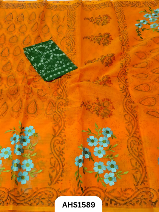 Kota Cotton Embroidery + Printed Saree
