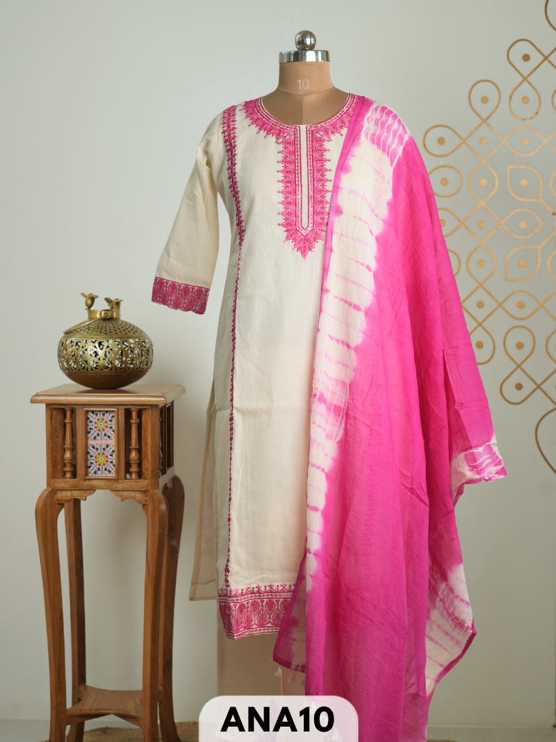 Shibori pure mulcotton embroidery 3 pcs salwar set