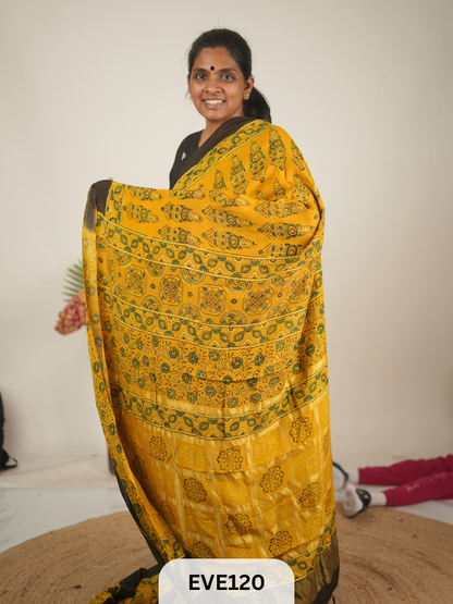 TUSSAR CHANDERI WITH GHARCHOLA - NATURAL AJRAKH HANDBLOCK