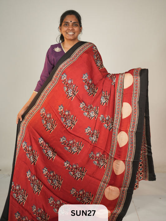 MODAL SILK WITH AJRAKH HANDBLOCK PRINT SAREE