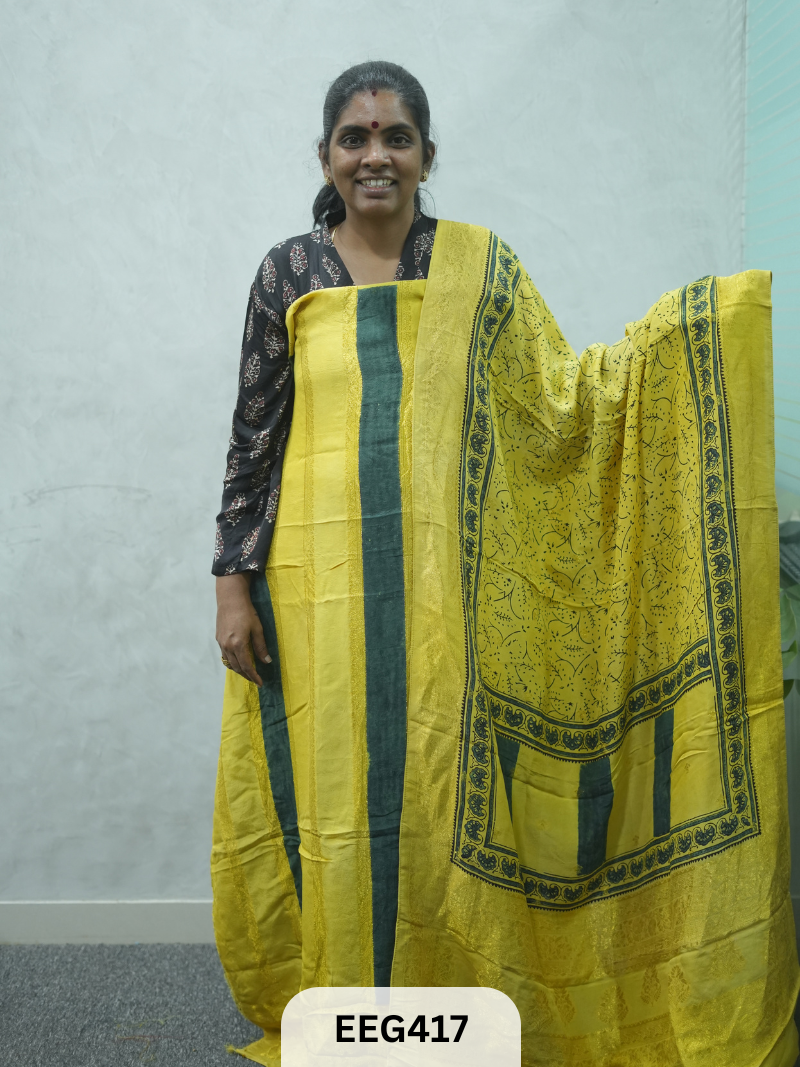 AJRAKH DOLA SILK 2 PCS-UNSTITCHED ( TOP 3.5MTR AND DUPPATA 2.25MTR ) - IMMEDIEATE DISPATCH