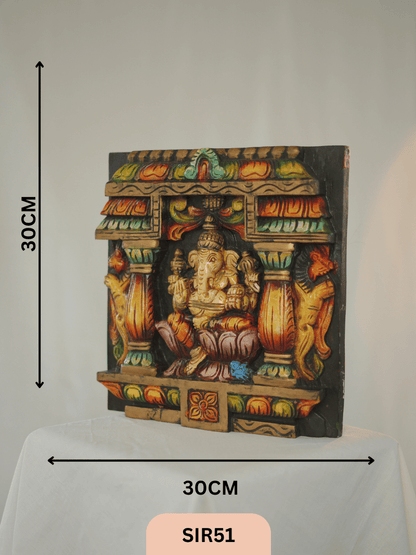 WOODEN GANESHA WALL PANEL - Height 12" INCH, WIDTH 12"INCH
