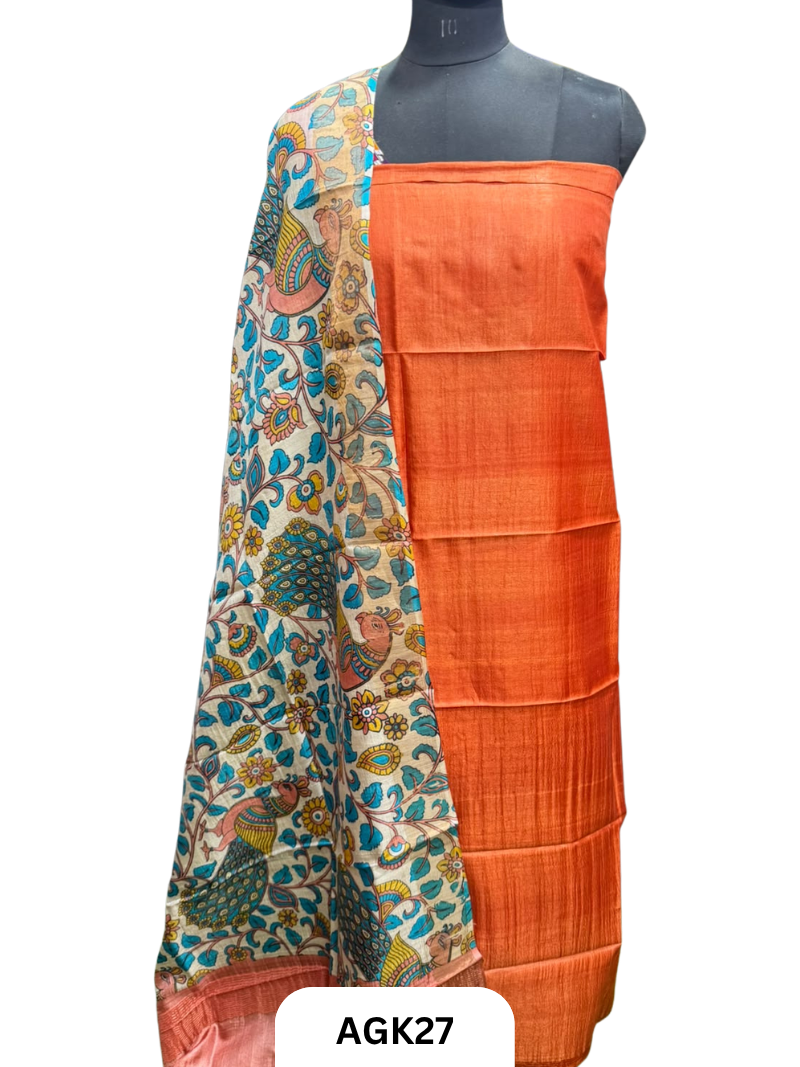 Silk Mark Certified Tussar Salwar Set with Hand Block Print