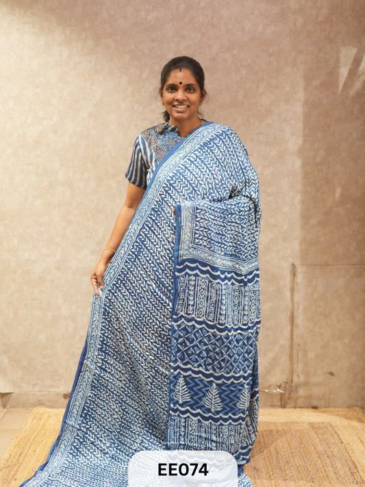 AJRAKH MODAL INDIGO SAREE - SPECIAL DEAL